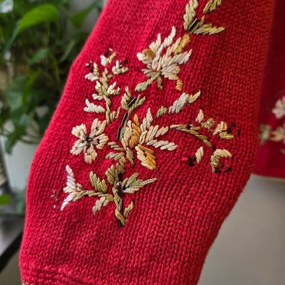 Heirloom Collectibles Vintage Cardigan Sweater Embroidered Granny Core Red - Picture 3 of 14
